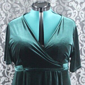 Tacera Velvet Stretch Emerald Green Adjustable Midi Wrap Dress 3X
